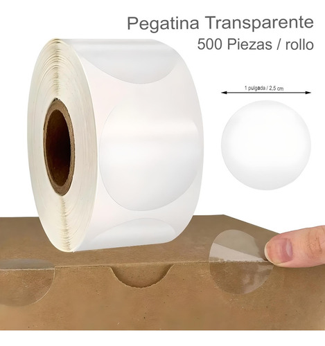 Rollo 500 Pegatinas Trasparentes Redondas Autoadhesivas