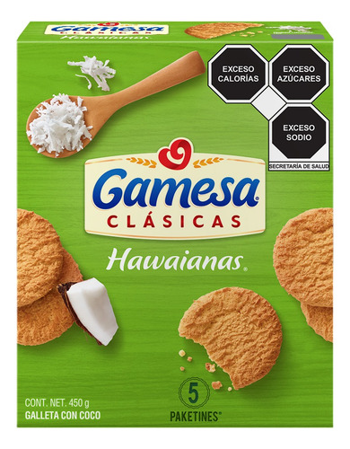 2 Pzs Gamesa Galletas Con Coco Hawaianas 450gr