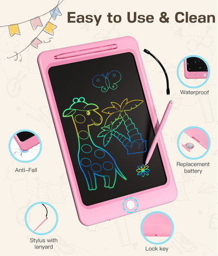 Tableta Lcd De Escritura Y Dibujo Color Rosa Con Para Niñas