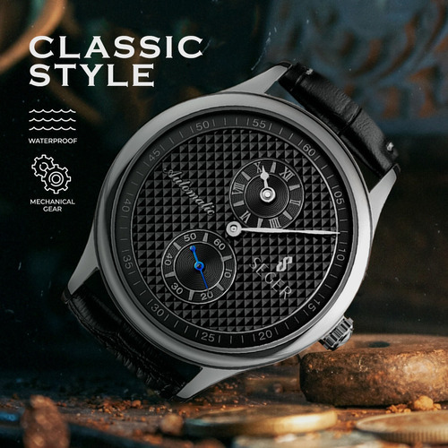 Imagen 4 de 6 de Reloj Hombre Seger 9238 Original Eeuu Cuero Elegante Color De La Malla Negro Color Del Bisel Plateado