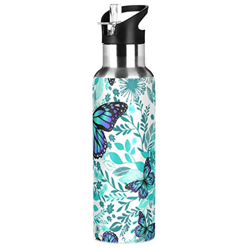 Botella De Agua Zzkko Con Mariposas De Paja Azul Tq29f