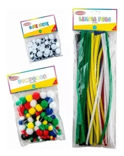 Set Manualidades Artel Pompones + Limpia Pipas + Ojos Locos