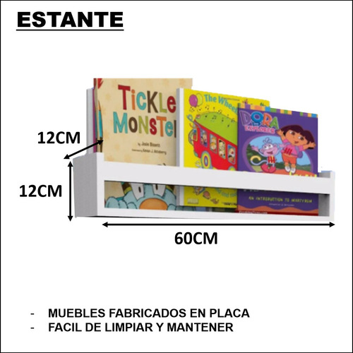 Imagen 5 de 7 de Estante Montesori Infantil Laqueado Flotante 60cm Libros