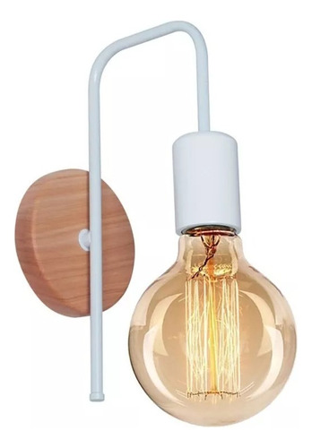 Aplique 1 Luz Madera Lenga Con Metal Blanco Apto Led E27 Cx