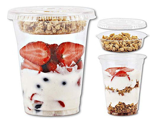 12 Oz Clear Plastic Parfait Cups With Insert 3.25oz & F...