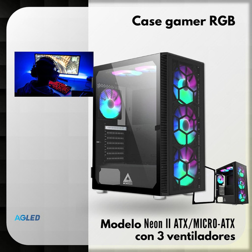 Case Gamer Rgb Modelo Neon Ii Atx/micro-atx 3 Ventiladores