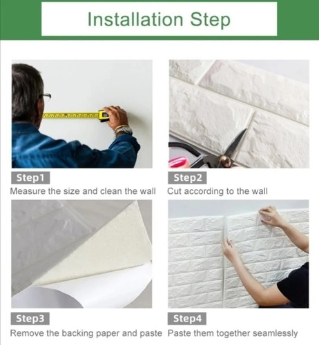 Imagen 8 de 8 de Papel Tapiz Ladrillo Blanco 3d - Autoadhesivo Para El Hogar