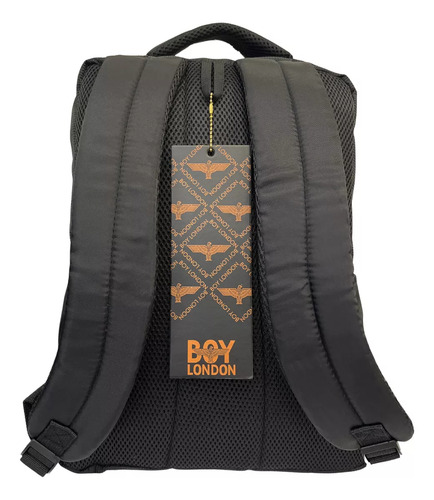 Mochila Negra Casual Urbana Cierres Rosa Metálico Boy London Color Negro Diseño De La Tela Lisa