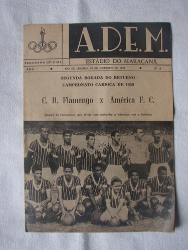 Revista Programa Futebol Flamengo X America 1959 Maracanã