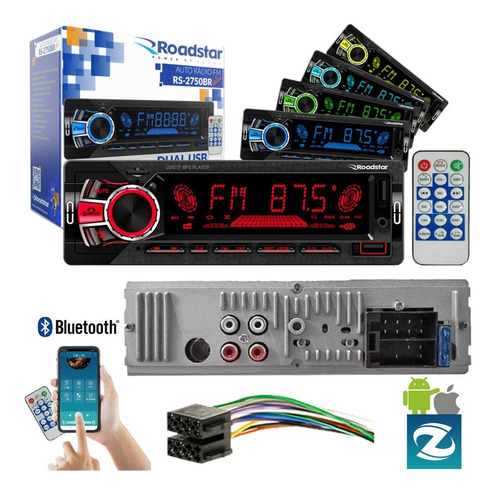 Rádio De Carro Bluetooth 1 Din Usb Fm Sd 7 Cor Controle App