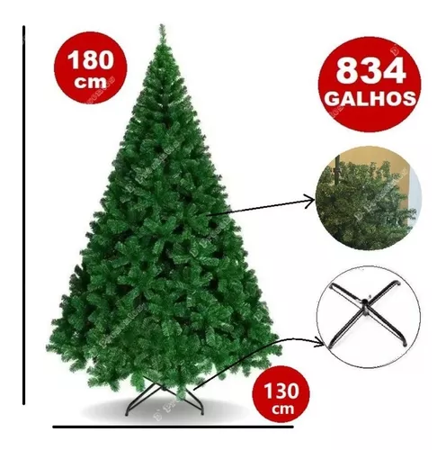 Árvore De Natal Verde Luxo 1,80m C/834 Galhos