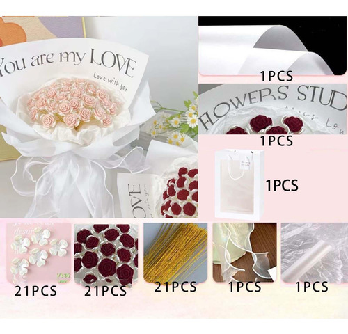 Conjunto De Ramo De Bricolaje Ramo De Rosas Rosa 21 Piezas