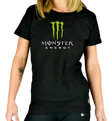 Remera Mujer Negra Personalizada Logo Monster