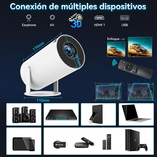 Mini Proyector Hy300 Gearelec Profesional 1080p 4k Wifi 10000lm Color Blanco 127v Portátil Smart Tv