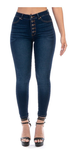 Imagen 1 de 8 de Pantalón Jeans Mezclilla Stretch Dama Con Botones Al Frente