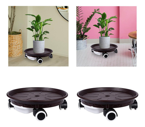 Juego De 2 Soportes Para Mover Plantas Marrón Oscuro 37cm