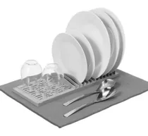 Comprar Escurridor De Platos Con Paño Absorbente Facil Guardado Color Gris