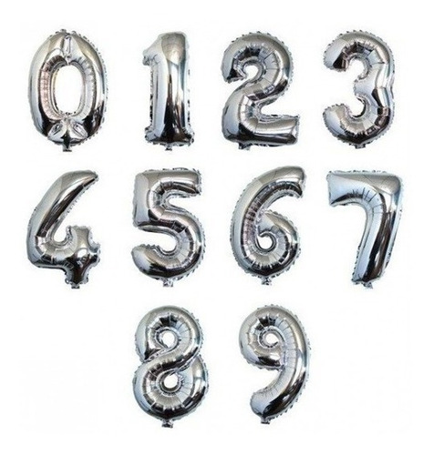 Globo Numero Metalizado 40cm Deco Plata Gold Feliz Cumple