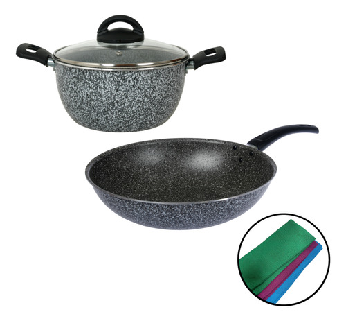 Bateria De Cocina Cacerola Wok Tapa De Vidrio Aston Pedra 