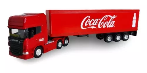 Caminhão Carreta Scania Baú Coca Cola Brinquedo Plástico e Madeira 90cm