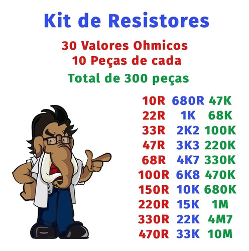 Kit 300 Resistores Valores Variados Cr25 1/4 De Watt