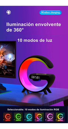 Bluetooth Speaker Con Reloj Y Carga Inalámbrica Color Negro