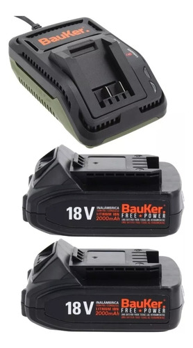 Pack Cargador + 2 Baterias Free Power 18v Bauker