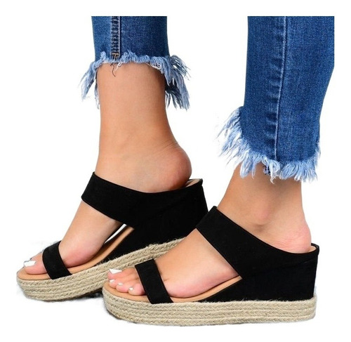 Sandalias Casuales Dama De Talón Inclinado Slip-on De Lisas