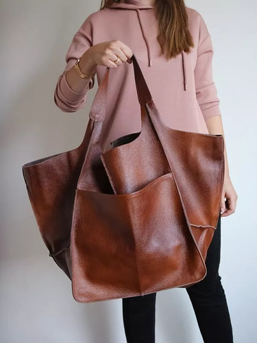 Bolso De Cuero Suave Para Mujer Bolso De Mano De Color Liso