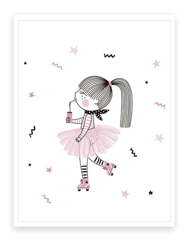 Cuadro 20x25 - Infantil - Nena Bailarina Monopatín Frase