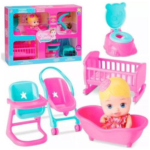 Boneca Bebe Little Dolls Casinha + 6 Acessórios - Divertoys