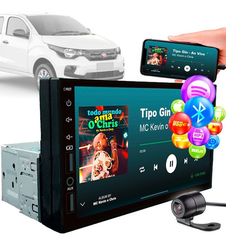 Central Multimídia Usb Bt Mp5 Player 7 Pol 1 Din Fiat Mobi