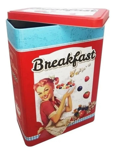 Lata Breakfast Desayuno Roja Recipiente Galletitas Vintage