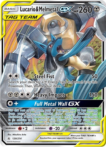 Cartas Pokemon Lucario & Melmetal Gx 120/214 Tag Darkside