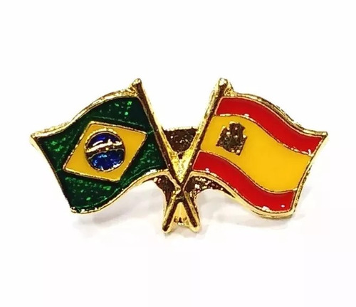Bótom Pim Broche Bandeira Brasil X Espanha Folheado A Ouro