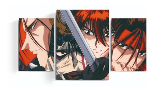 Cuadro Triptico 40x70 Rurouni Kenshin Samurai X Manga Anime