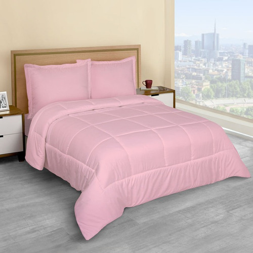 Edredón Duvet Con Relleno Matrimonial Rosa Ultra Suave Diseño de la tela Liso