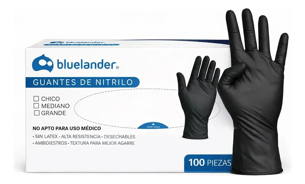 Guantes De Nitrilo Desechables Libre Látex Sin Polvo 100pz Negro Chica