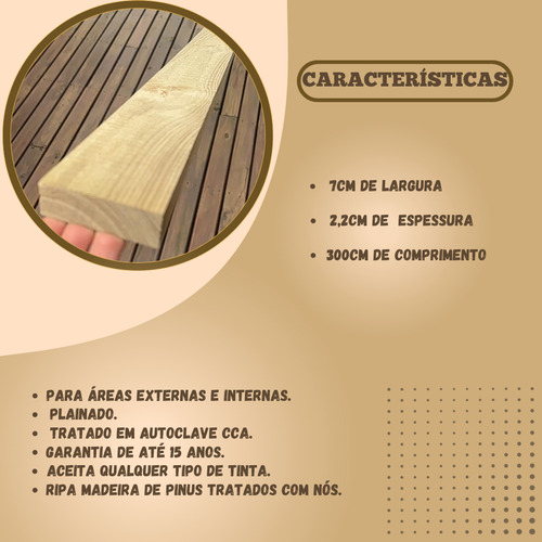 17 Sarrafos / Ripas Madeira De Pinus Tratado 7x2,2x300 Cm