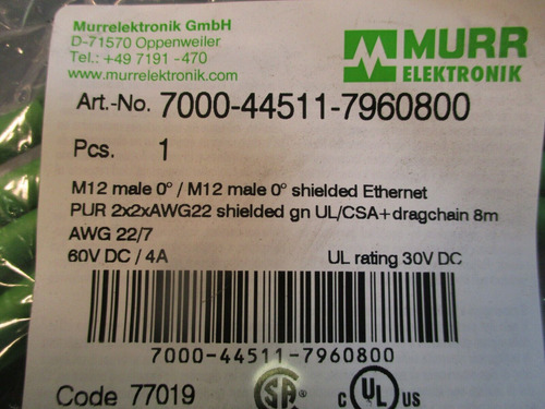 Murr Elektronik 7000-44511-7960800 Ethernet Cable M12 Ma Hha