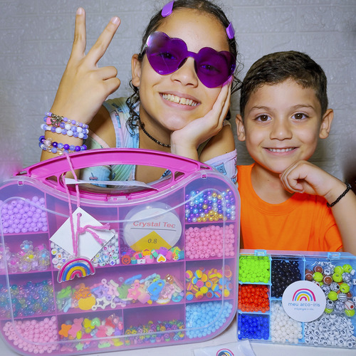 Kit Miçangas Coloridas Infantil P/ Montar Pulseiras 2400 Pçs