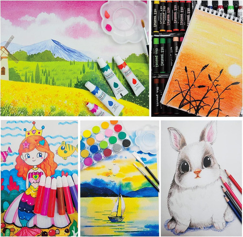 Kit Artístico Profesional 145 Piezas Colores Y Lápices Rosa
