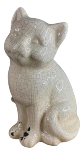 Gato Rústico Sentado Cerâmica Craquelado 20cm