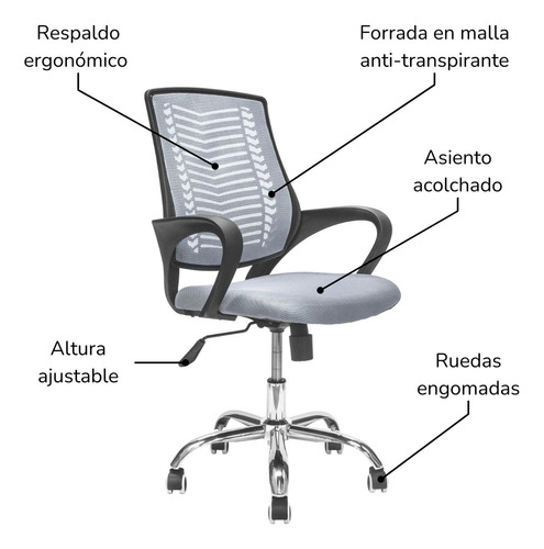Silla De Oficina Top Living Sill-c2 Silla Ergonómica Ejecutiva Giratoria Para Escritorio Color Gris