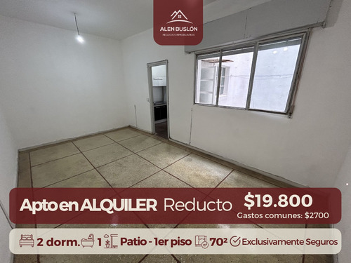 Apartamento Alquiler Reducto 2 Dormitorios Con Patio, 1er Piso Al Frente, Bajos Gastos Comunes!