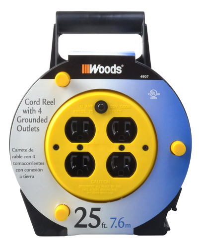 Woods 4907 Carrete De Cable De Extension Con 4 Enchufes 16/