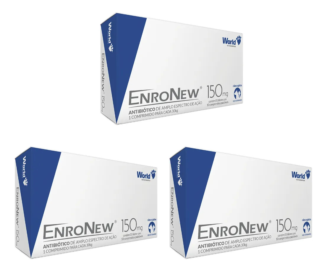 Kit 3 Enronew Cartucho Cães Gatos 150mg 10 Comprimidos World