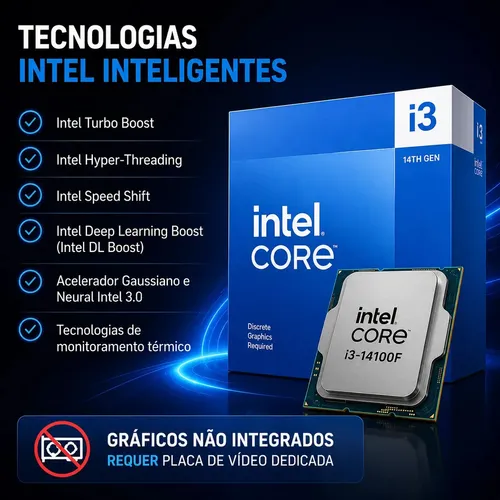 Processador Intel Core I3-14100f 12mb 3.5ghz 4.7ghz Lga 1700
