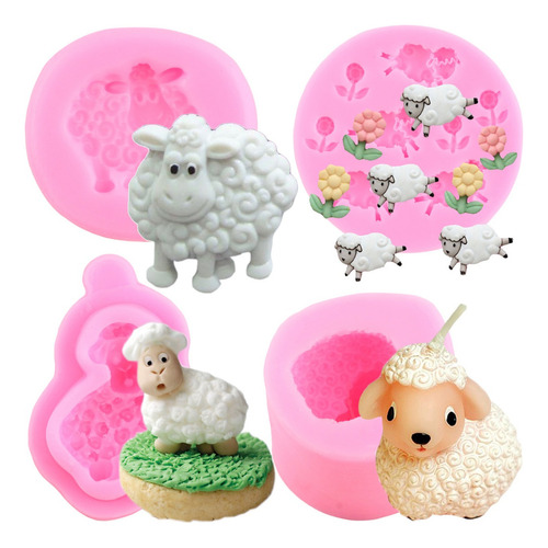 4pcs Molde De Silicona Animal Oveja Fondant Pasta Resina