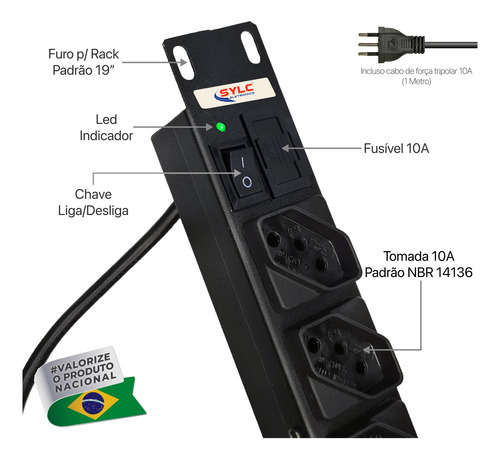 Kit 35 Régua Filtro De Linha 19 1u'' Rack 12t Cabo 3mt
